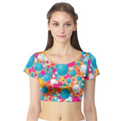 Circles Art Seamless Repeat Bright Colors Colorful Short Sleeve Crop Top