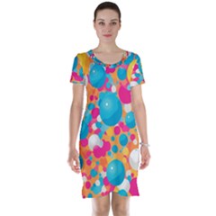 Circles Art Seamless Repeat Bright Colors Colorful Short Sleeve Nightdress