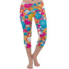 Circles Art Seamless Repeat Bright Colors Colorful Capri Yoga Leggings