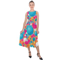 Circles Art Seamless Repeat Bright Colors Colorful Midi Tie-back Chiffon Dress