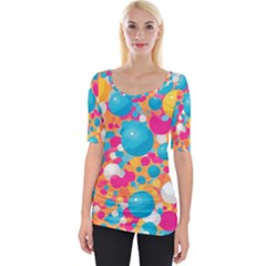 Circles Art Seamless Repeat Bright Colors Colorful Wide Neckline T-shirt