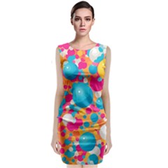 Circles Art Seamless Repeat Bright Colors Colorful Sleeveless Velvet Midi Dress