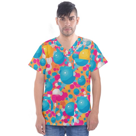 Circles Art Seamless Repeat Bright Colors Colorful Men s V-neck Scrub Top by Maspions