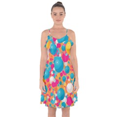 Circles Art Seamless Repeat Bright Colors Colorful Ruffle Detail Chiffon Dress by Maspions