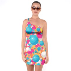 Circles Art Seamless Repeat Bright Colors Colorful One Shoulder Ring Trim Bodycon Dress