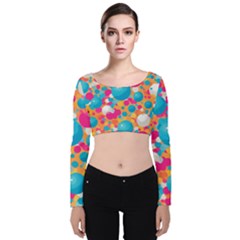 Circles Art Seamless Repeat Bright Colors Colorful Velvet Long Sleeve Crop Top