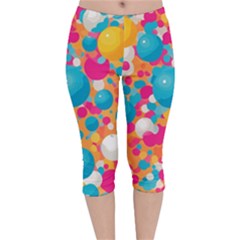 Circles Art Seamless Repeat Bright Colors Colorful Velvet Capri Leggings 