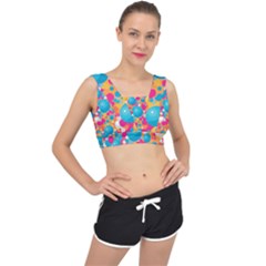 Circles Art Seamless Repeat Bright Colors Colorful V-back Sports Bra by Maspions