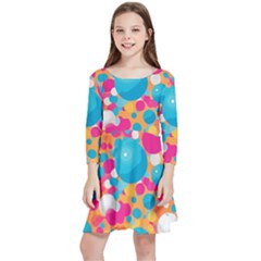 Circles Art Seamless Repeat Bright Colors Colorful Kids  Quarter Sleeve Skater Dress