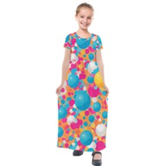 Circles Art Seamless Repeat Bright Colors Colorful Kids  Short Sleeve Maxi Dress