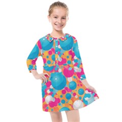 Circles Art Seamless Repeat Bright Colors Colorful Kids  Quarter Sleeve Shirt Dress