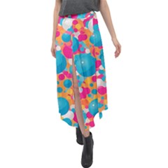 Circles Art Seamless Repeat Bright Colors Colorful Velour Split Maxi Skirt by Maspions