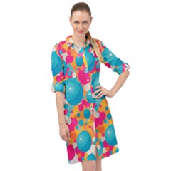 Circles Art Seamless Repeat Bright Colors Colorful Long Sleeve Mini Shirt Dress