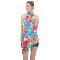 Circles Art Seamless Repeat Bright Colors Colorful Halter Asymmetric Satin Top