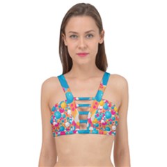 Circles Art Seamless Repeat Bright Colors Colorful Cage Up Bikini Top