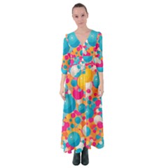 Circles Art Seamless Repeat Bright Colors Colorful Button Up Maxi Dress