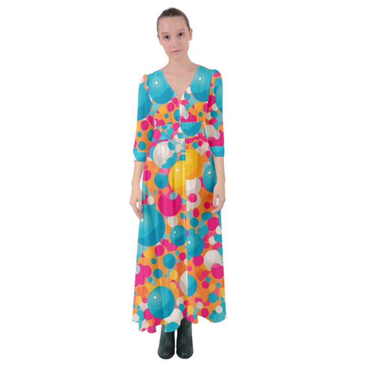 Circles Art Seamless Repeat Bright Colors Colorful Button Up Maxi Dress