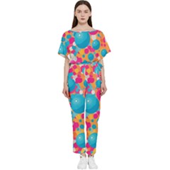 Circles Art Seamless Repeat Bright Colors Colorful Batwing Lightweight Chiffon Jumpsuit