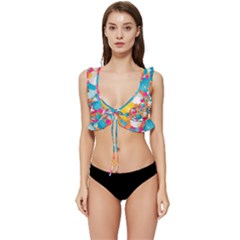 Circles Art Seamless Repeat Bright Colors Colorful Low Cut Ruffle Edge Bikini Top