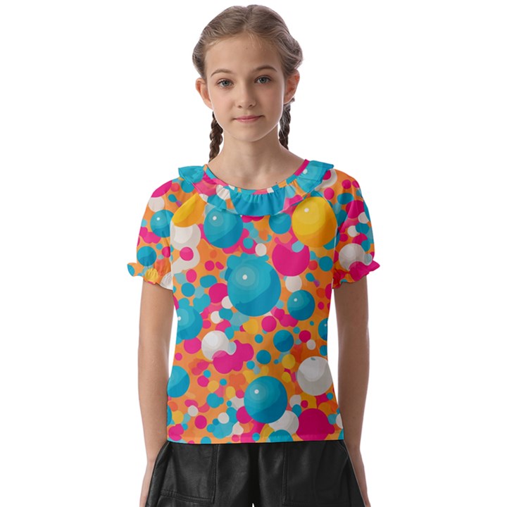 Circles Art Seamless Repeat Bright Colors Colorful Kids  Frill Chiffon Blouse