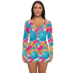 Circles Art Seamless Repeat Bright Colors Colorful Long Sleeve Boyleg Swimsuit