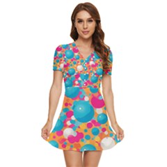 Circles Art Seamless Repeat Bright Colors Colorful V-neck High Waist Chiffon Mini Dress