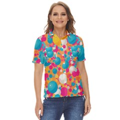 Circles Art Seamless Repeat Bright Colors Colorful Women s Short Sleeve Double Pocket Shirt