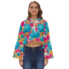 Circles Art Seamless Repeat Bright Colors Colorful Boho Long Bell Sleeve Top