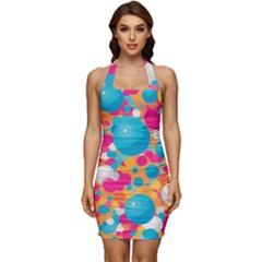 Circles Art Seamless Repeat Bright Colors Colorful Sleeveless Wide Square Neckline Ruched Bodycon Dress