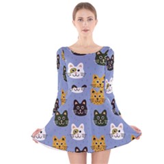 Cat Cat Background Animals Little Cat Pets Kittens Long Sleeve Velvet Skater Dress