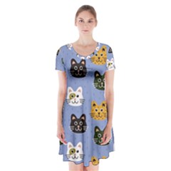 Cat Cat Background Animals Little Cat Pets Kittens Short Sleeve V-neck Flare Dress