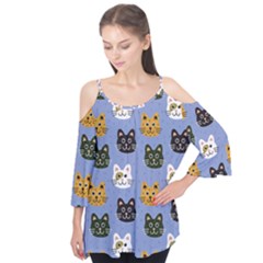 Cat Cat Background Animals Little Cat Pets Kittens Flutter Sleeve T-shirt 