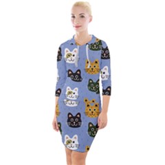 Cat Cat Background Animals Little Cat Pets Kittens Quarter Sleeve Hood Bodycon Dress