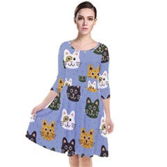 Cat Cat Background Animals Little Cat Pets Kittens Quarter Sleeve Waist Band Dress