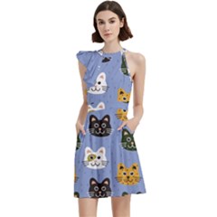 Cat Cat Background Animals Little Cat Pets Kittens Cocktail Party Halter Sleeveless Dress With Pockets by Maspions