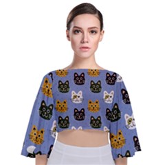 Cat Cat Background Animals Little Cat Pets Kittens Tie Back Butterfly Sleeve Chiffon Top