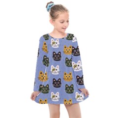 Cat Cat Background Animals Little Cat Pets Kittens Kids  Long Sleeve Dress by Maspions