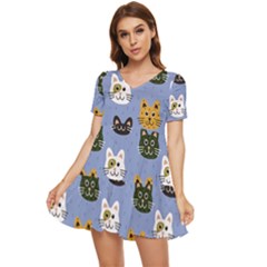 Cat Cat Background Animals Little Cat Pets Kittens Tiered Short Sleeve Babydoll Dress by Maspions