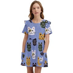 Cat Cat Background Animals Little Cat Pets Kittens Kids  Frilly Sleeves Pocket Dress