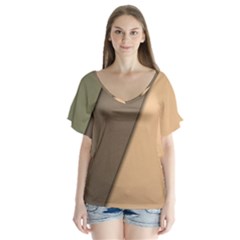 Abstract Texture, Retro Backgrounds V-neck Flutter Sleeve Top by nateshop