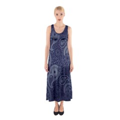 Blue Paisley Texture, Blue Paisley Ornament Sleeveless Maxi Dress by nateshop