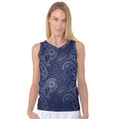 Blue Paisley Texture, Blue Paisley Ornament Women s Basketball Tank Top by nateshop