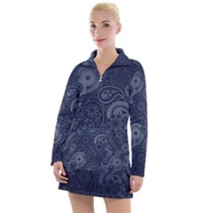 Blue Paisley Texture, Blue Paisley Ornament Women s Long Sleeve Casual Dress by nateshop