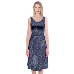 Blue Paisley Texture, Blue Paisley Ornament Midi Sleeveless Dress by nateshop