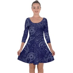 Blue Paisley Texture, Blue Paisley Ornament Quarter Sleeve Skater Dress by nateshop