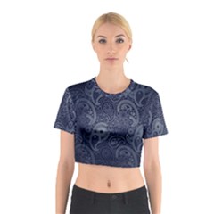 Blue Paisley Texture, Blue Paisley Ornament Cotton Crop Top by nateshop