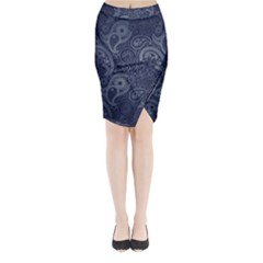 Blue Paisley Texture, Blue Paisley Ornament Midi Wrap Pencil Skirt by nateshop