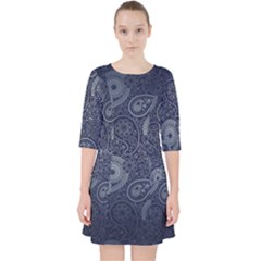 Blue Paisley Texture, Blue Paisley Ornament Quarter Sleeve Pocket Dress by nateshop