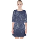 Blue Paisley Texture, Blue Paisley Ornament Quarter Sleeve Pocket Dress View1