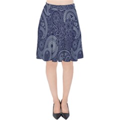 Blue Paisley Texture, Blue Paisley Ornament Velvet High Waist Skirt by nateshop